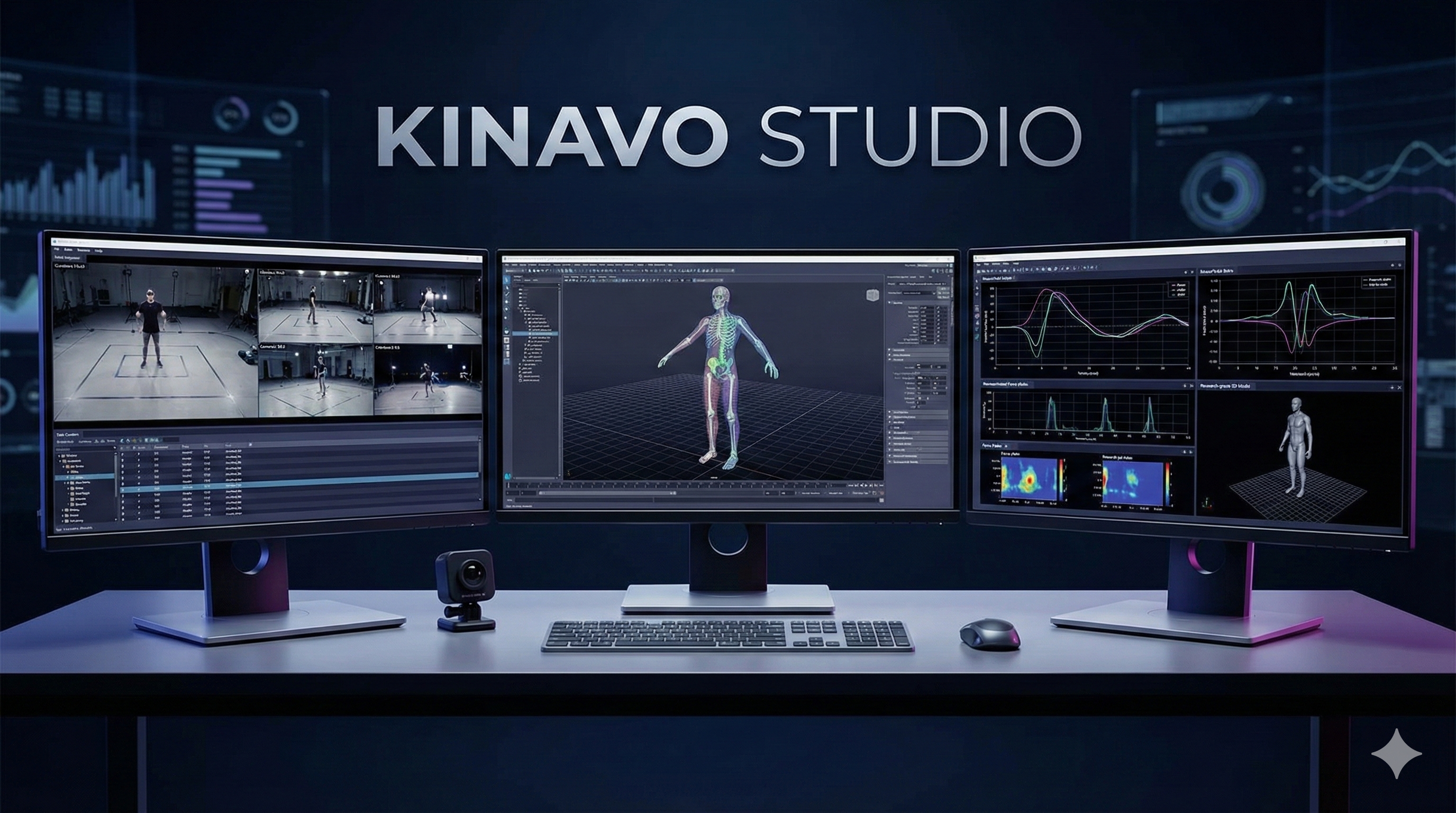 Concept illustration of the Kinavo Studio capture, visualization and analysis workflow